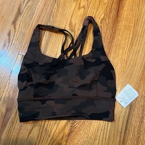 lululemon brown camo free to be serena bra longline size 4